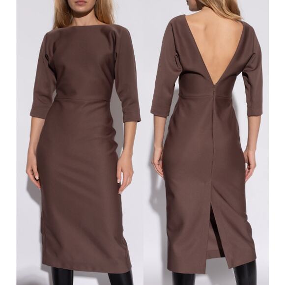 Fendi Roma 3/4 Sleeve Round Neck Midi Sheath Dress Tobacco Women's Size US 4 - Picture 1 of 5